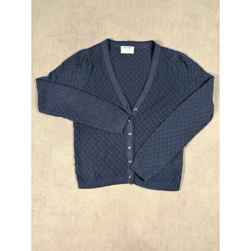 Old Navy Cardigan Sweater Womens Small Blue Ribbed Textured Knit Button Front